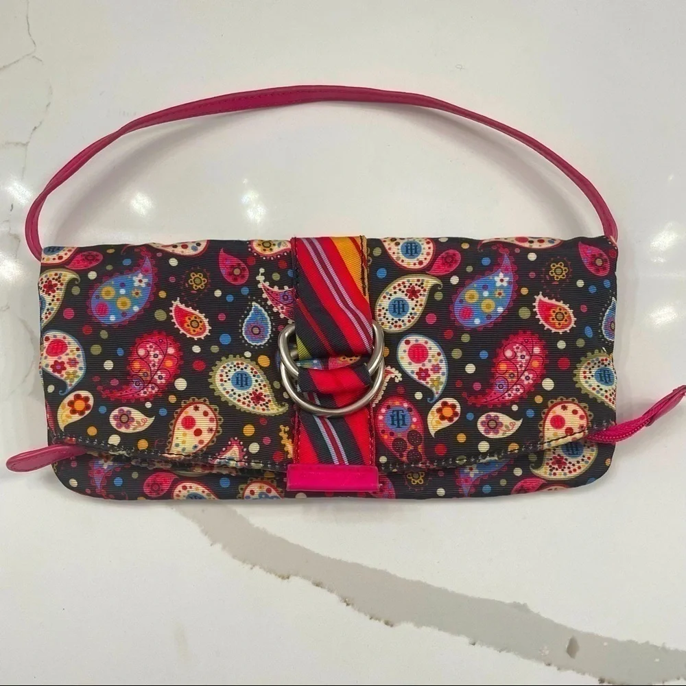 Tommy Hilfiger Convertible Clutch Colorful Removable Handle Zip Pockets Pink‍